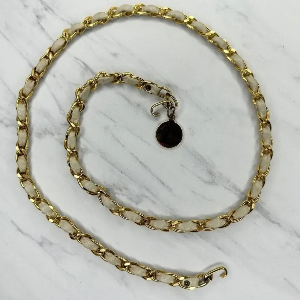 Faux Leather Woven Gold Chain Belt Double Hook Y2K Style Extra Small/Small ✨